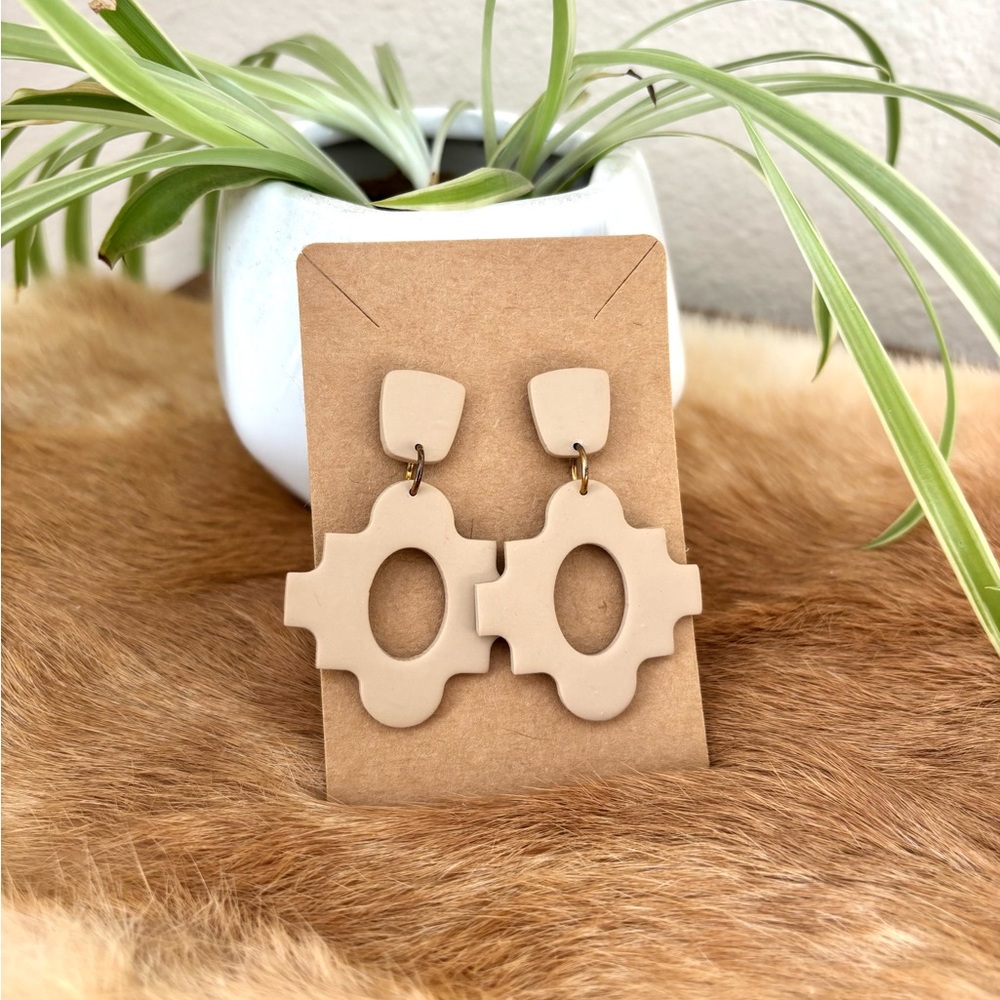 Beige Geometric Statement Earrings